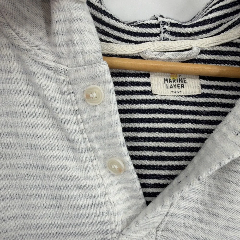 Marine Layer Terry Hoodie Sz M Textured Portola Beach Henley Pullover Striped